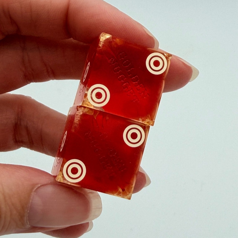 Vintage Golden Nugget Las Vegas Casino Dice Set Translucent Red Bullseye Pips